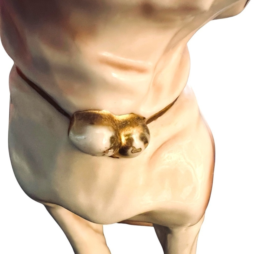 Antique Victorian Bull Dog Mantle Figurine Ceramic Statue Gold Gilt Bell Collar - Picture 11 of 13